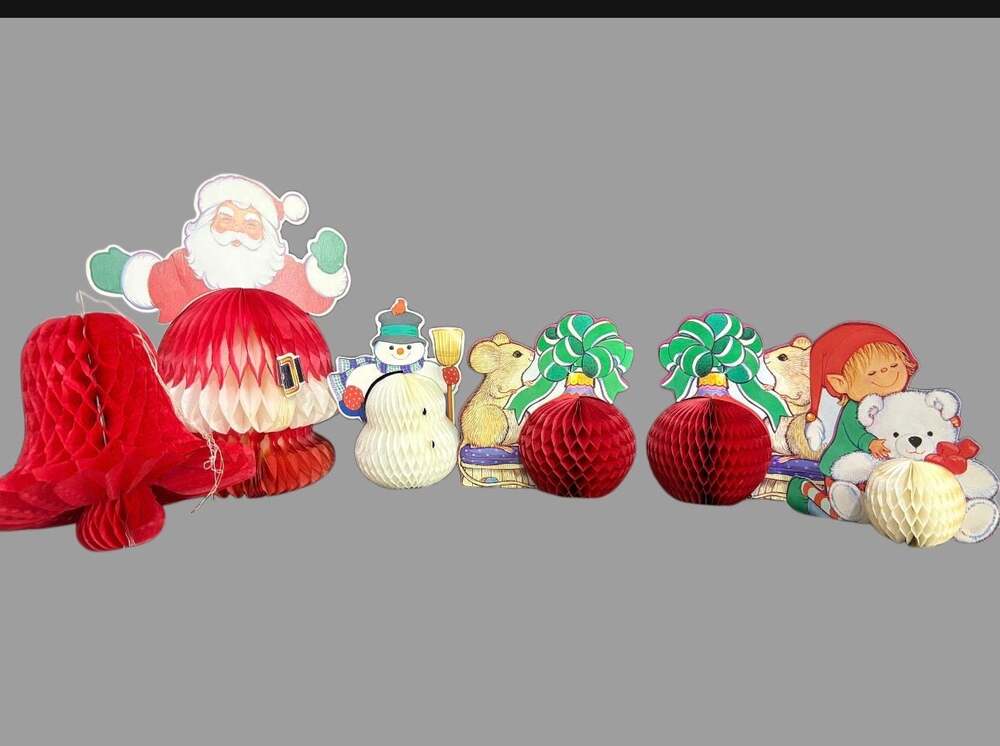 Vintage Christmas Honeycomb Tissue Paper Decorations